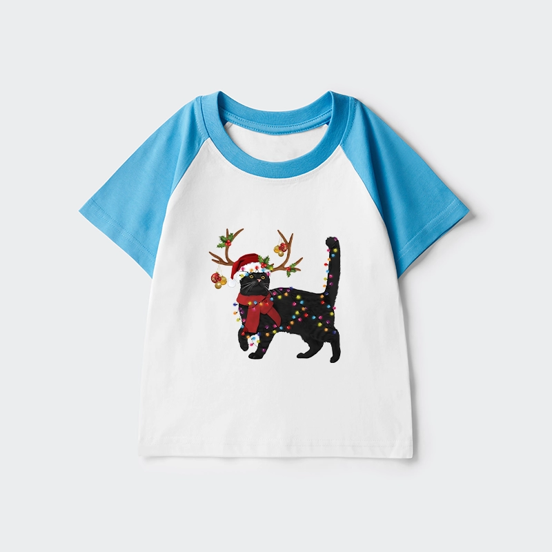 Tokyo-Tiger Christmas Black Cat Kids Raglan T-shirt