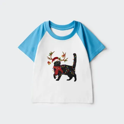 Tokyo-Tiger Christmas Black Cat Kids Raglan T-shirt