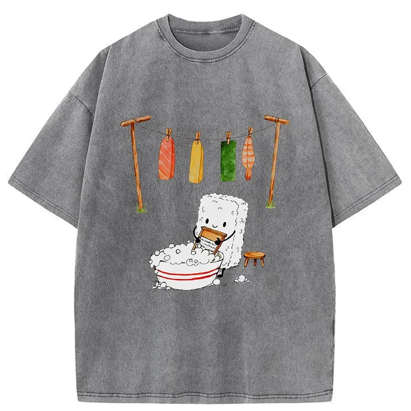 Tokyo-Tiger Sushi Washing Clothes Washed T-Shirt