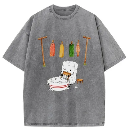 Tokyo-Tiger Sushi Washing Clothes Washed T-Shirt