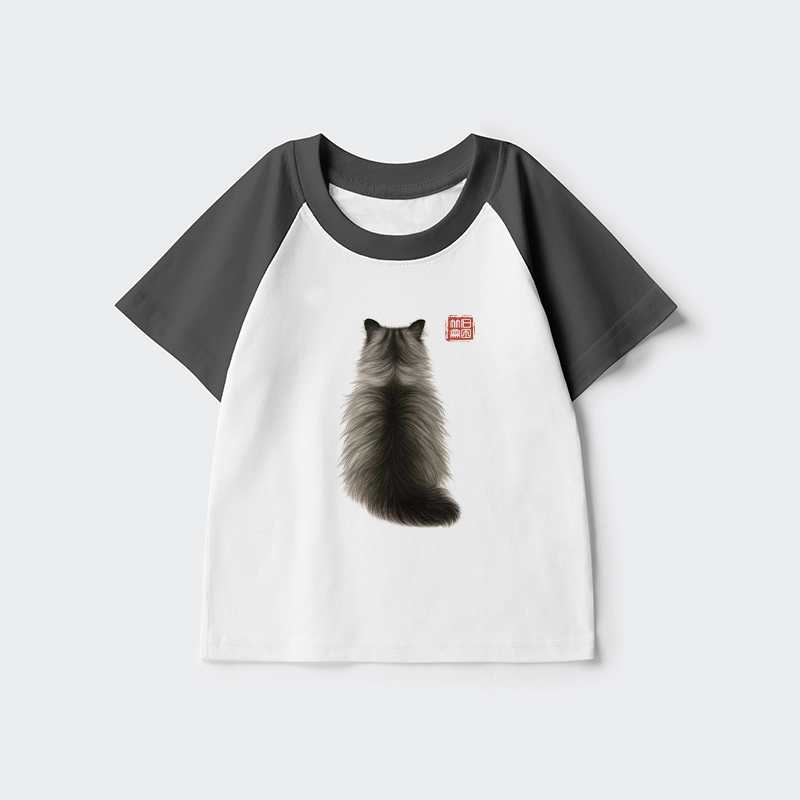 Tokyo-Tiger Cat's Back Ink Painting Kids Raglan T-shirt