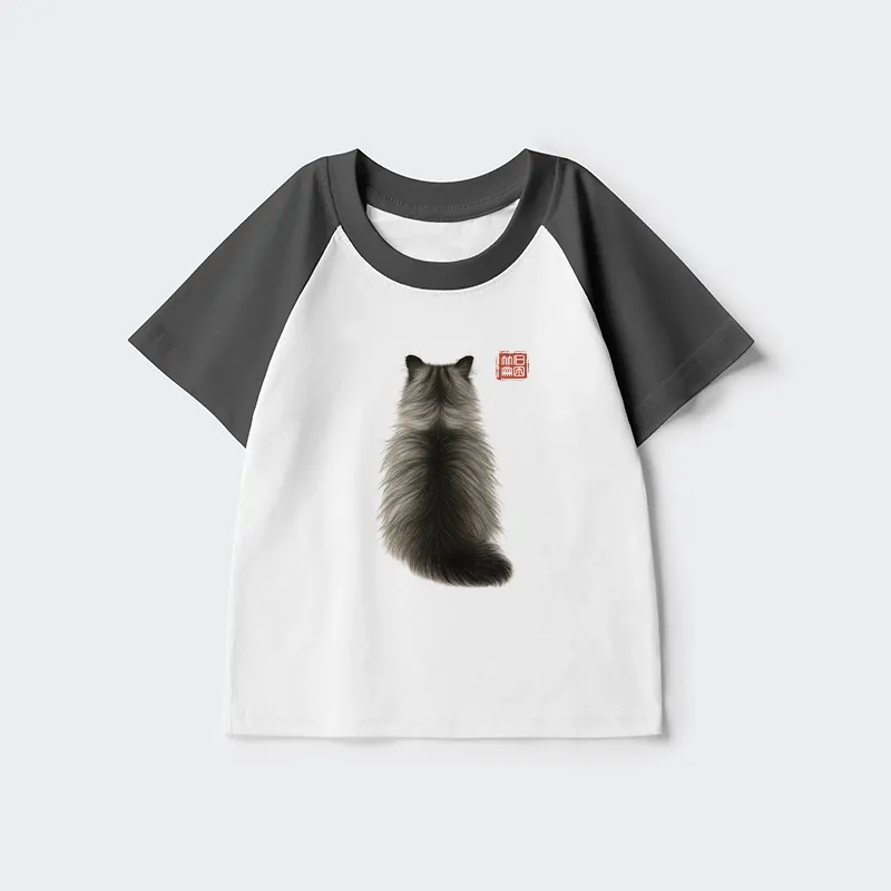 Tokyo-Tiger Cat's Back Ink Painting Kids Raglan T-shirt