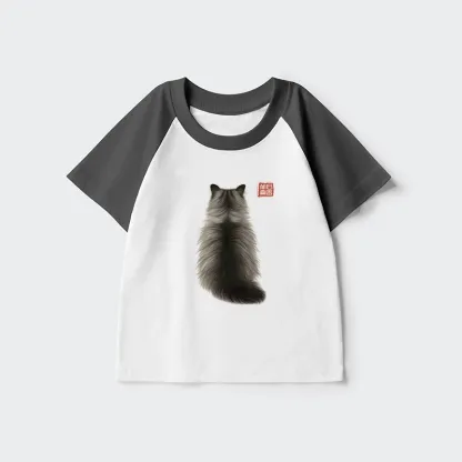 Tokyo-Tiger Cat's Back Ink Painting Kids Raglan T-shirt