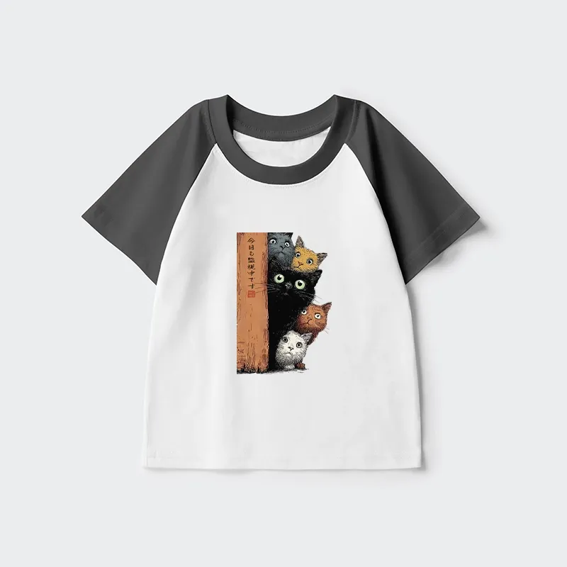 Tokyo-Tiger Five Cats Are Watching You Kids Raglan T-shirt