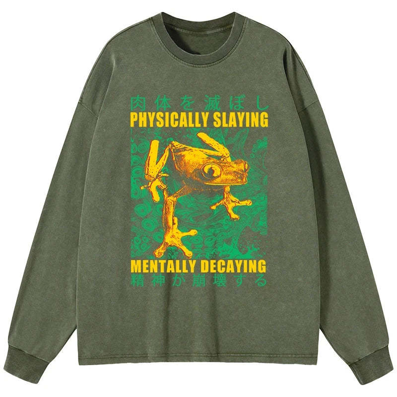 Tokyo-Tiger Physically Slaying Mentally Decaying Washed Long Sleeve T-Shirt