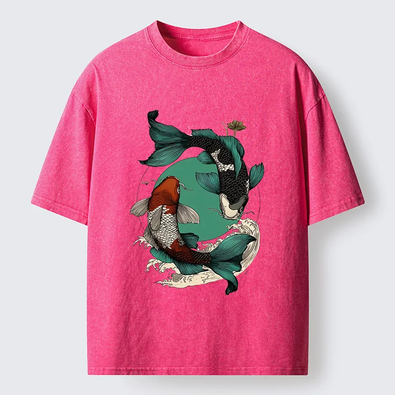 Tokyo-Tiger YinYang Koi Fish Zen Washed T-Shirt