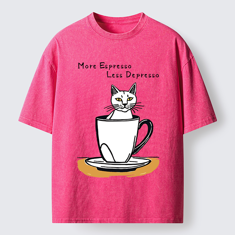 Tokyo-Tiger More Espresso Coffee Cat Washed T-Shirt