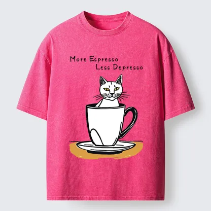 Tokyo-Tiger More Espresso Coffee Cat Washed T-Shirt