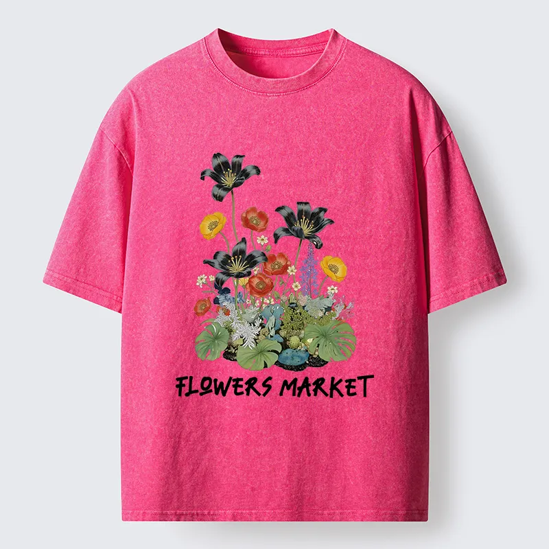 Tokyo-Tiger Beautiful Flowers Market Washed T-Shirt
