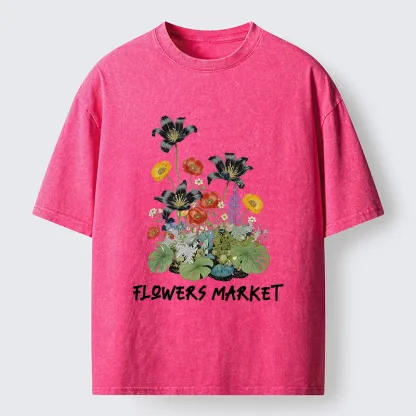 Tokyo-Tiger Beautiful Flowers Market Washed T-Shirt