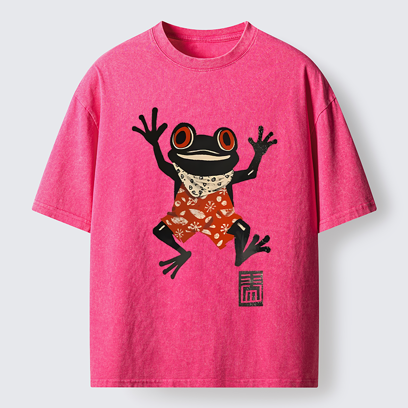 Tokyo-Tiger Japanese Happy Frog Ukiyoe Washed T-Shirt