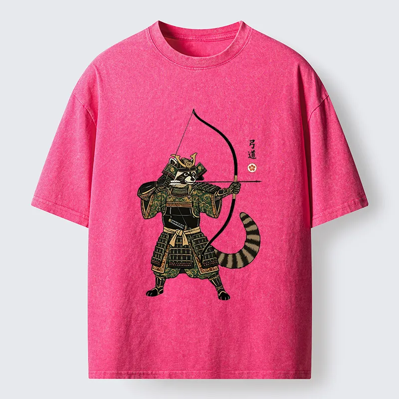 Tokyo-Tiger Kyudo Raccoon Samurai Washed T-Shirt
