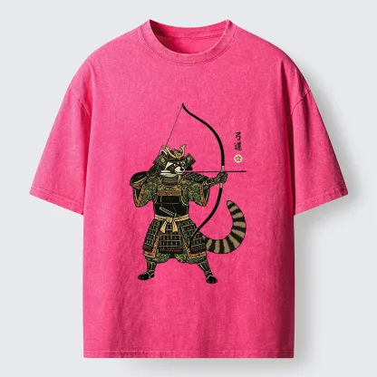 Tokyo-Tiger Kyudo Raccoon Samurai Washed T-Shirt