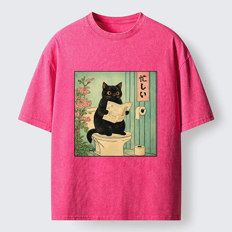 Tokyo-Tiger A Very Busy Black Cat Washed T-Shirt