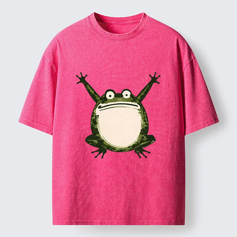 Tokyo-Tiger Ukiyoe Funny Frog Washed T-Shirt
