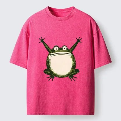 Tokyo-Tiger Ukiyoe Funny Frog Washed T-Shirt