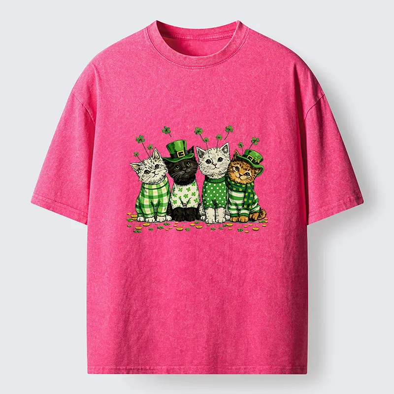 Tokyo-Tiger Green Lucky Kitten Washed T-Shirt