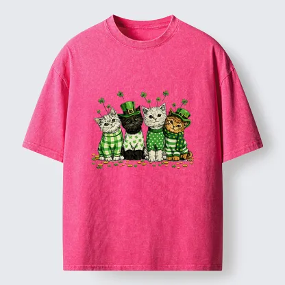 Tokyo-Tiger Green Lucky Kitten Washed T-Shirt