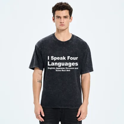 Tokyo-Tiger Speak Four Languages Washed T-Shirt