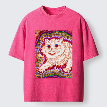 Tokyo-Tiger Rainbow Colorful Cat Washed T-Shirt
