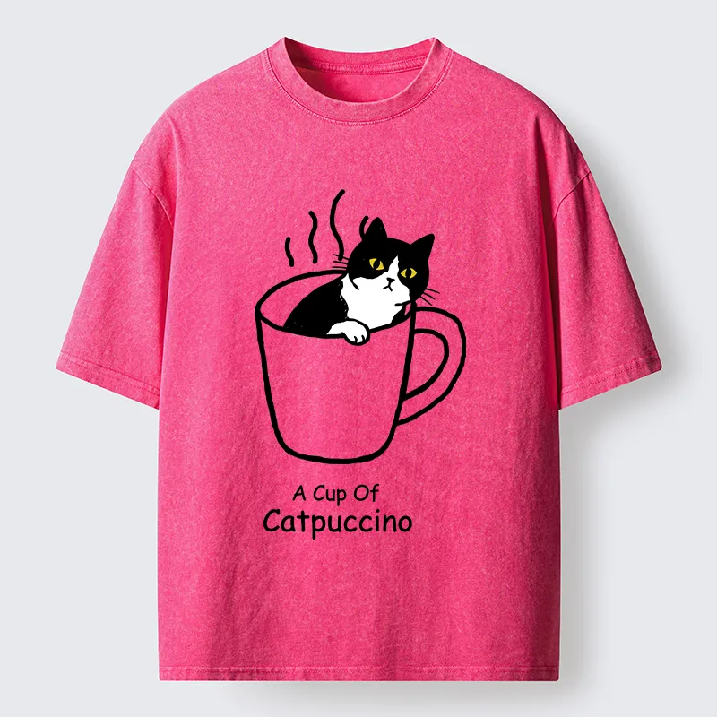 Tokyo-Tiger Catpuccino Cat Coffee Funny Washed T-Shirt