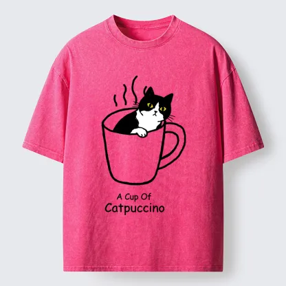 Tokyo-Tiger Catpuccino Cat Coffee Funny Washed T-Shirt