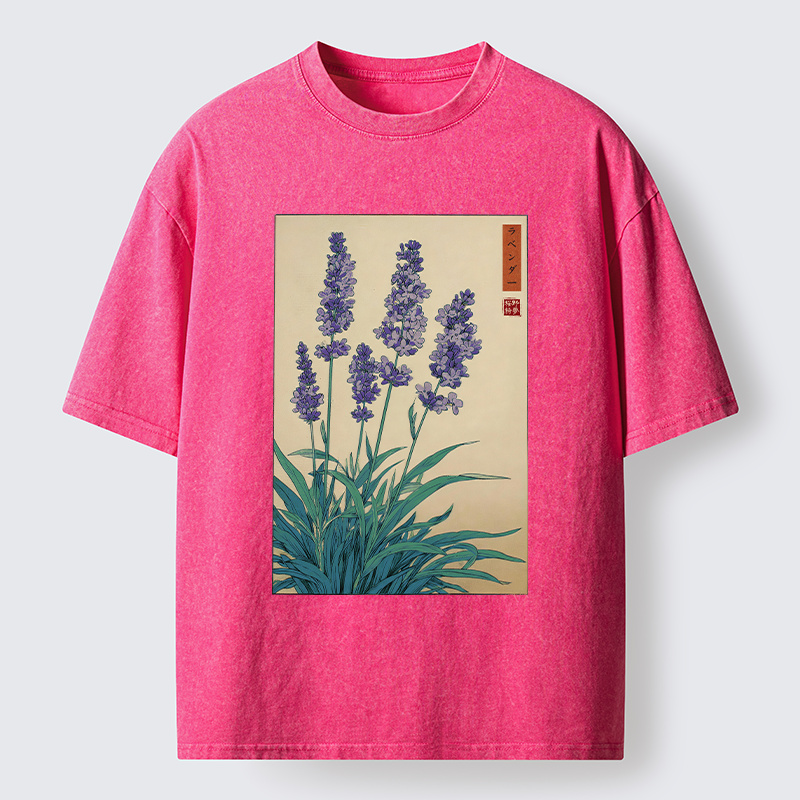 Tokyo-Tiger Japanese Art Lavender Flower Washed T-Shirt