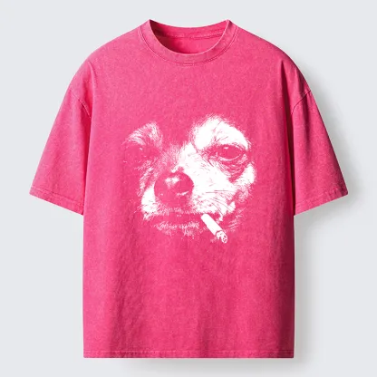Tokyo-Tiger Smoking Dog Funny Meme Washed T-Shirt