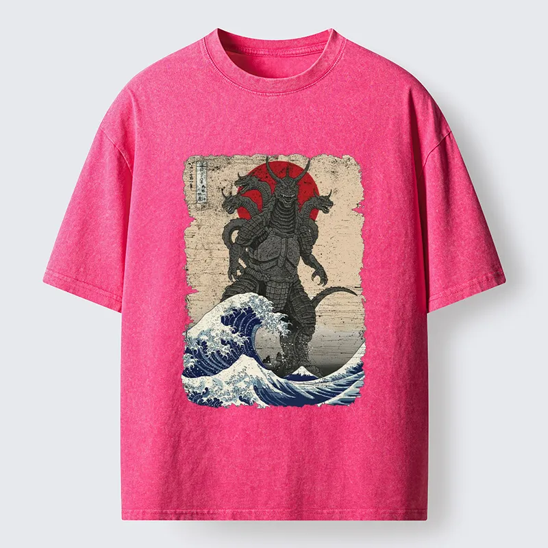 Tokyo-Tiger Japanese Monster Wave Retro Washed T-Shirt