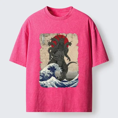 Tokyo-Tiger Japanese Monster Wave Retro Washed T-Shirt