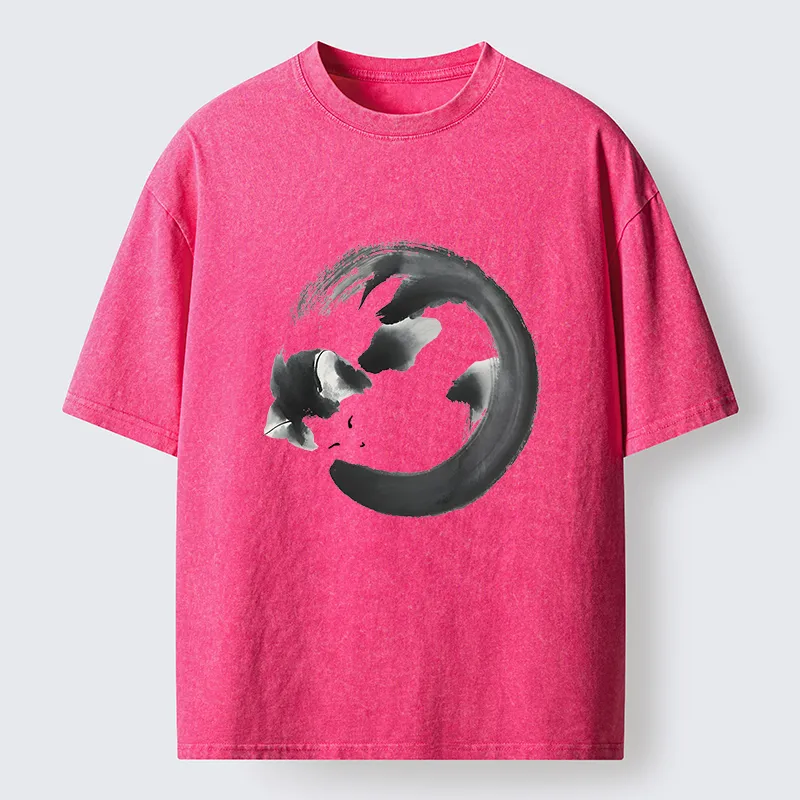 Tokyo-Tiger Inkpainting Cat Zen Enso Washed T-Shirt