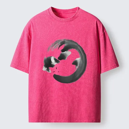 Tokyo-Tiger Inkpainting Cat Zen Enso Washed T-Shirt
