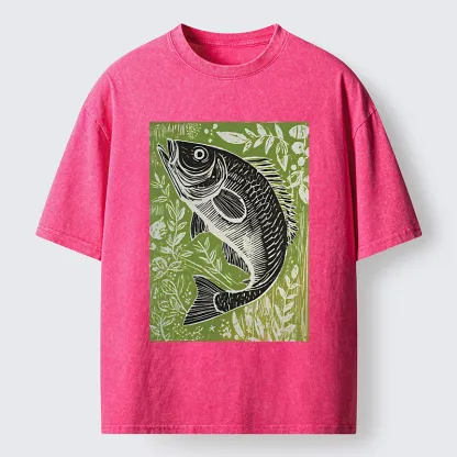 Tokyo-Tiger Japanese Fish Woodblock Washed T-Shirt