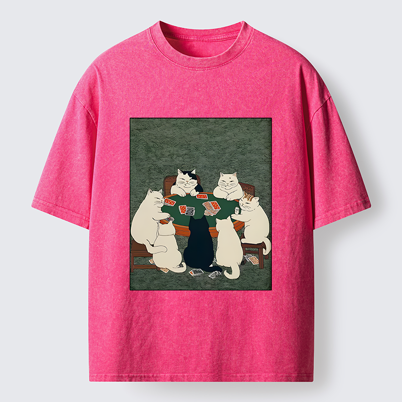 Tokyo-Tiger Cats Playing Games Funny Washed T-Shirt