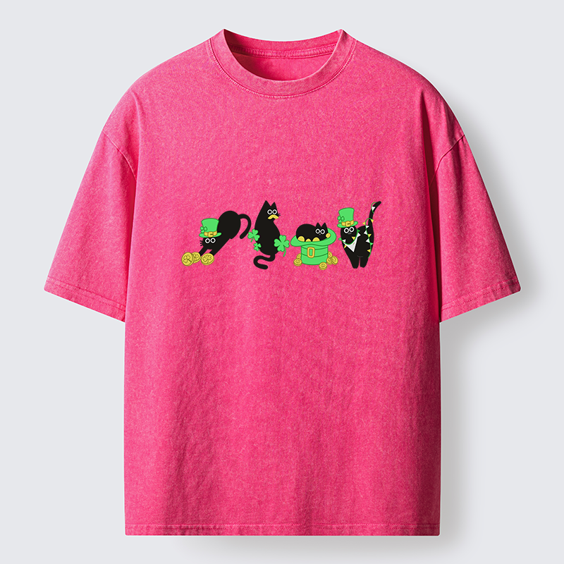 Tokyo-Tiger St Patrick's Day Black Naughty Cats Washed T-Shirt