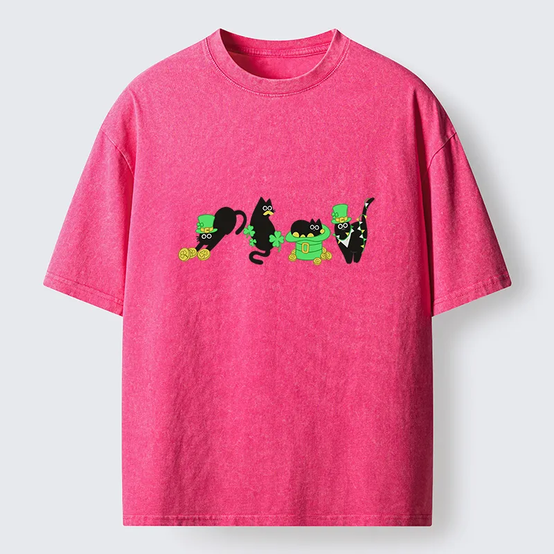 Tokyo-Tiger St Patrick's Day Black Naughty Cats Washed T-Shirt