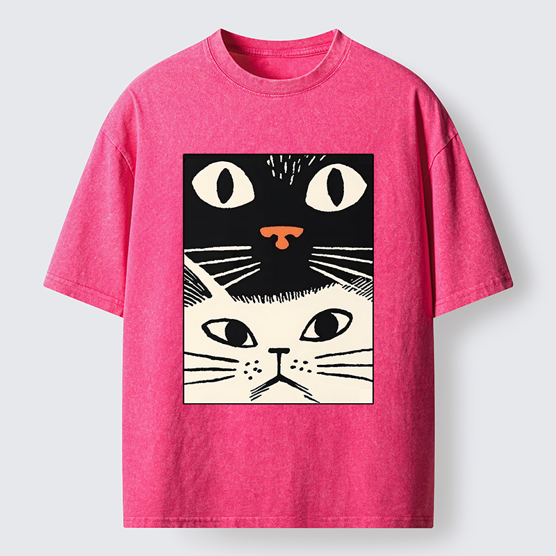 Tokyo-Tiger Black Cat And White Cat Washed T-Shirt