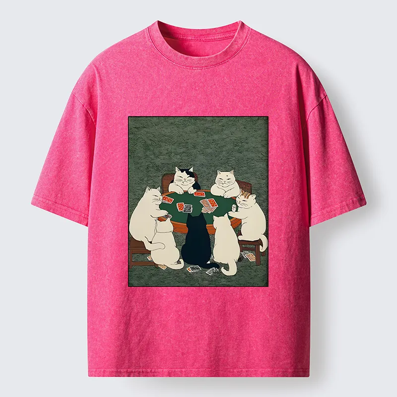 Tokyo-Tiger Cats Playing Games Funny Washed T-Shirt