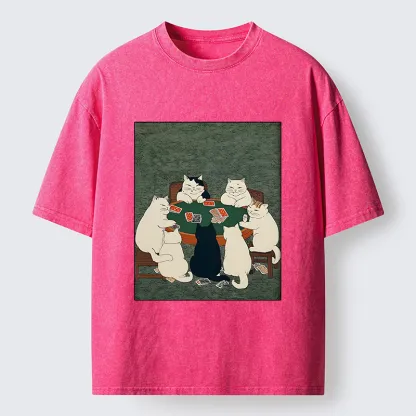 Tokyo-Tiger Cats Playing Games Funny Washed T-Shirt