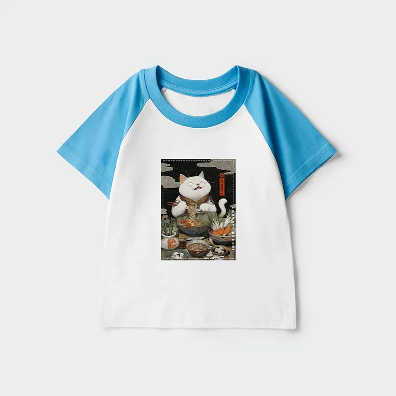 Tokyo-Tiger The Ramen-Loving Cat Kids Raglan T-shirt