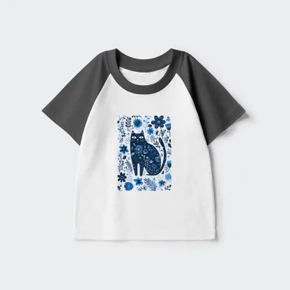 Tokyo-Tiger A Cat Among Flowers Kids Raglan T-shirt