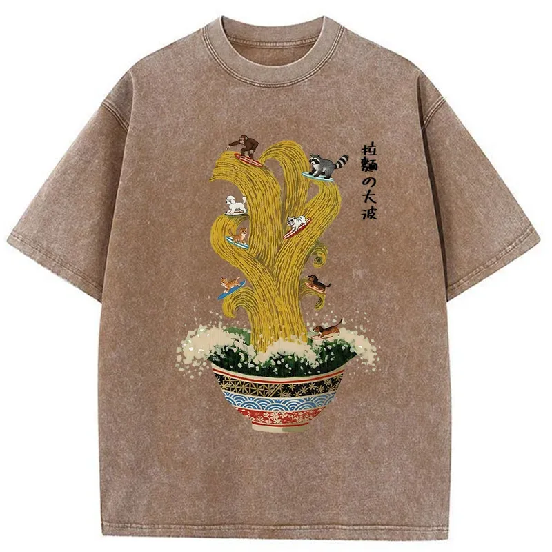 Tokyo-Tiger Ramen Surfing Washed T-Shirt