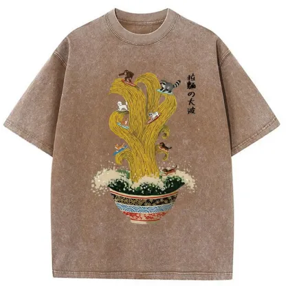 Tokyo-Tiger Ramen Surfing Washed T-Shirt