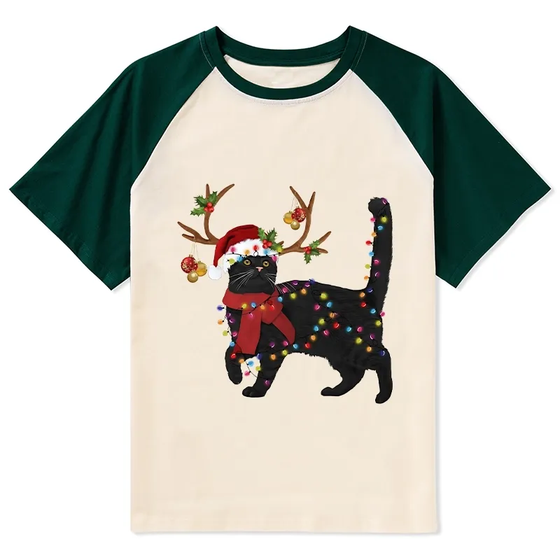 Tokyo-Tiger Christmas Black Cat Raglan T-shirt