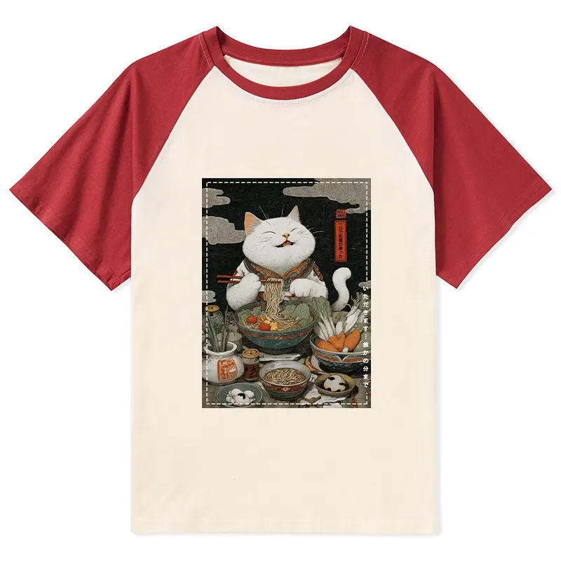 Tokyo-Tiger The Ramen-Loving Cat Raglan T-shirt