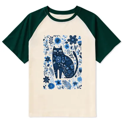 Tokyo-Tiger A Cat Among Flowers Raglan T-shirt