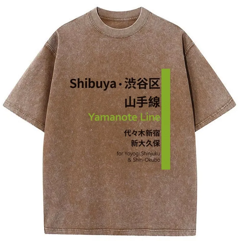 Tokyo-Tiger Japanese Shibuya Yamanote Line Washed T-Shirt