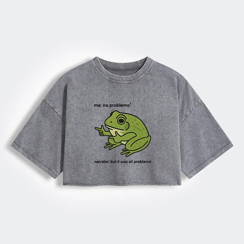 Tokyo-Tiger Stupid Frog Meme Women's Washed Crop T-Shirt