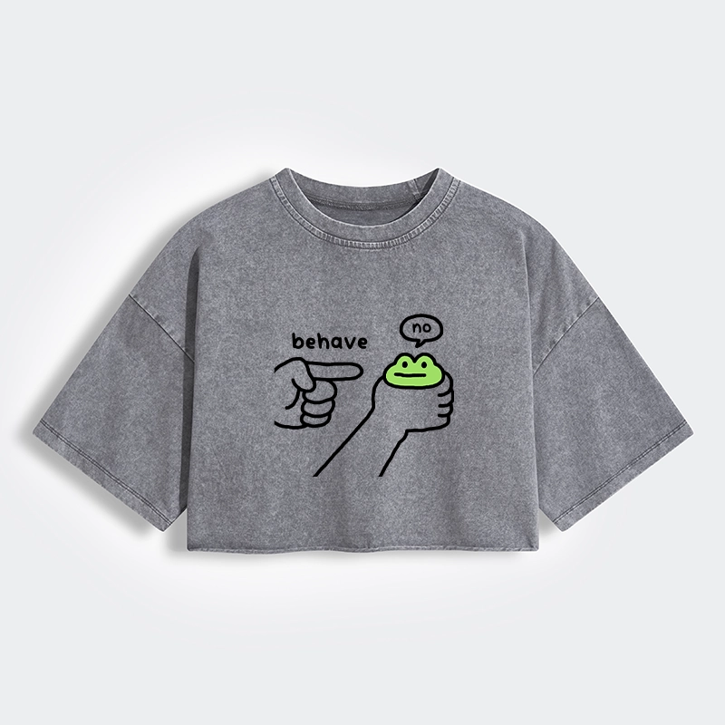 Tokyo-Tiger Dishonest Frog Women's Washed Crop T-Shirt