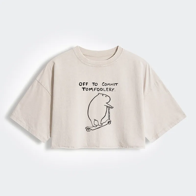 Tokyo-Tiger Capybara Is Ready To Do Something Bad Women's Washed Crop T-Shirt